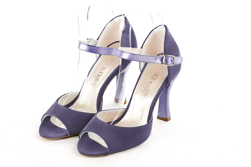 Lavender purple women's closed back sandals, with an instep strap. Round toe. Very high spool heels - Florence KOOIJMAN